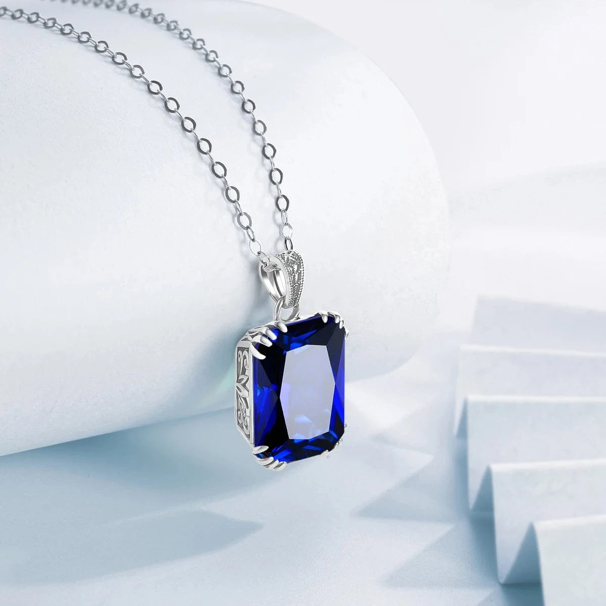 Sapphire Blue Stone Zircon Crystal Sterling Silver Jewelry Sets for Women Retro Crown Ring Pendant Earring for Party Engagement