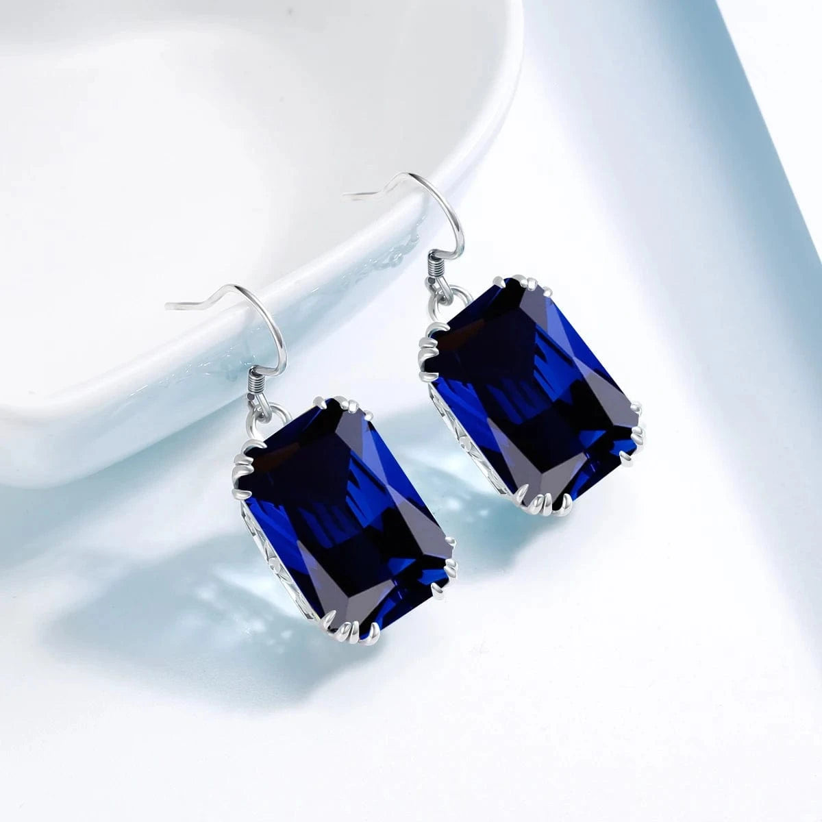 Sapphire Blue Stone Zircon Crystal Sterling Silver Jewelry Sets for Women Retro Crown Ring Pendant Earring for Party Engagement