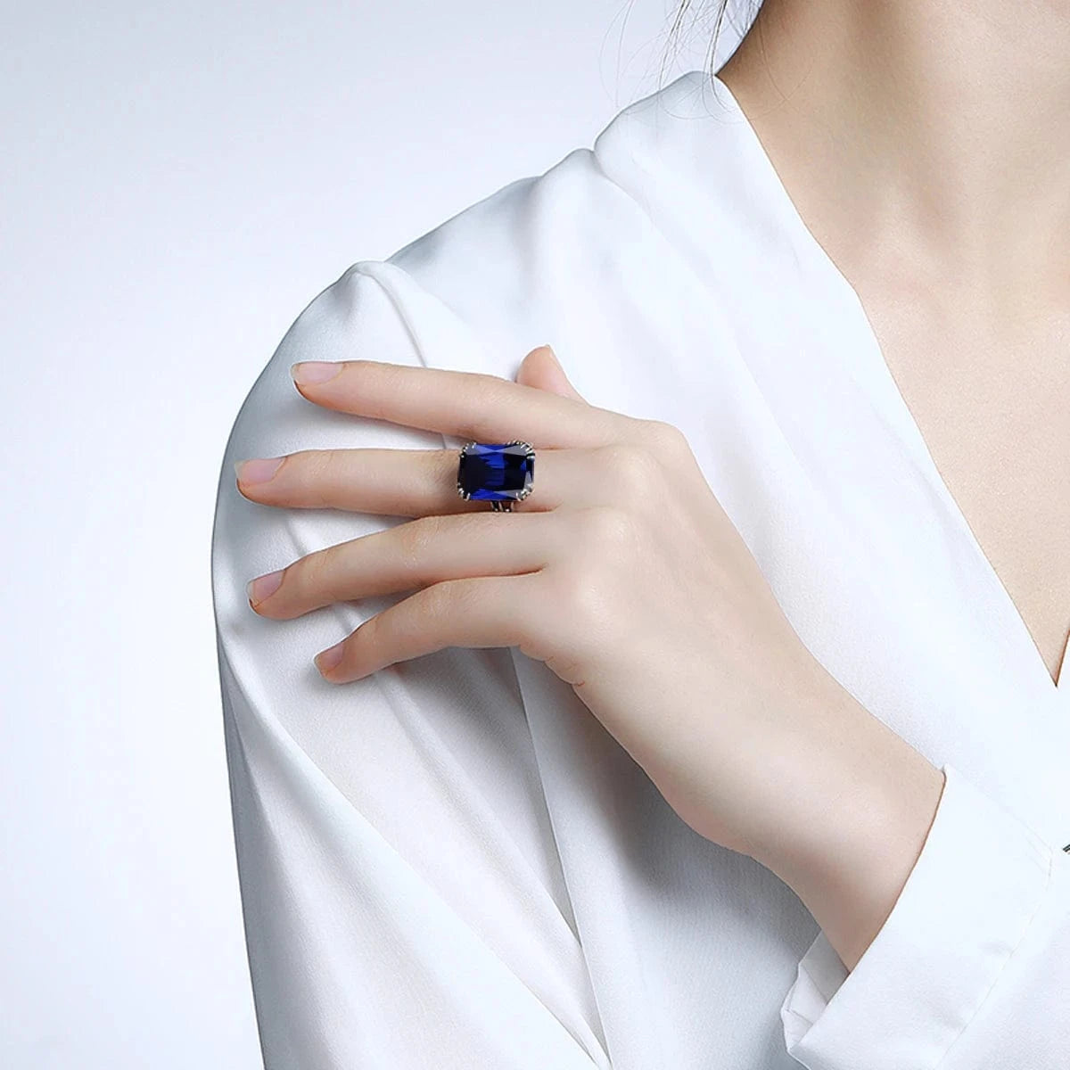 Sapphire Blue Stone Zircon Crystal Sterling Silver Jewelry Sets for Women Retro Crown Ring Pendant Earring for Party Engagement
