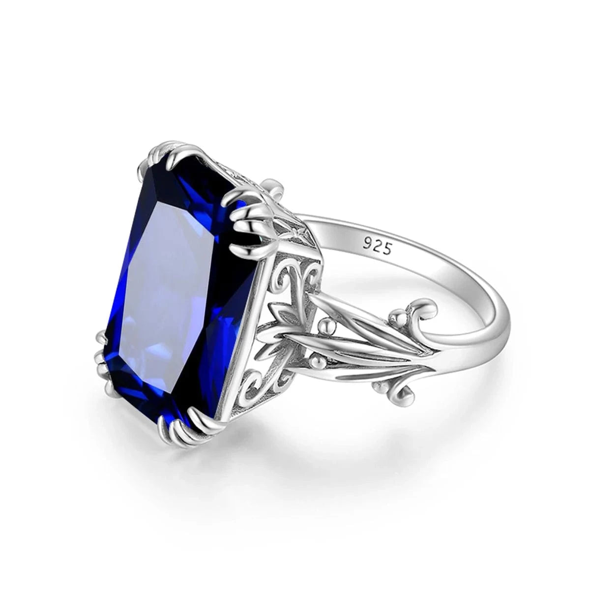 Sapphire Blue Stone Zircon Crystal Sterling Silver Jewelry Sets for Women Retro Crown Ring Pendant Earring for Party Engagement