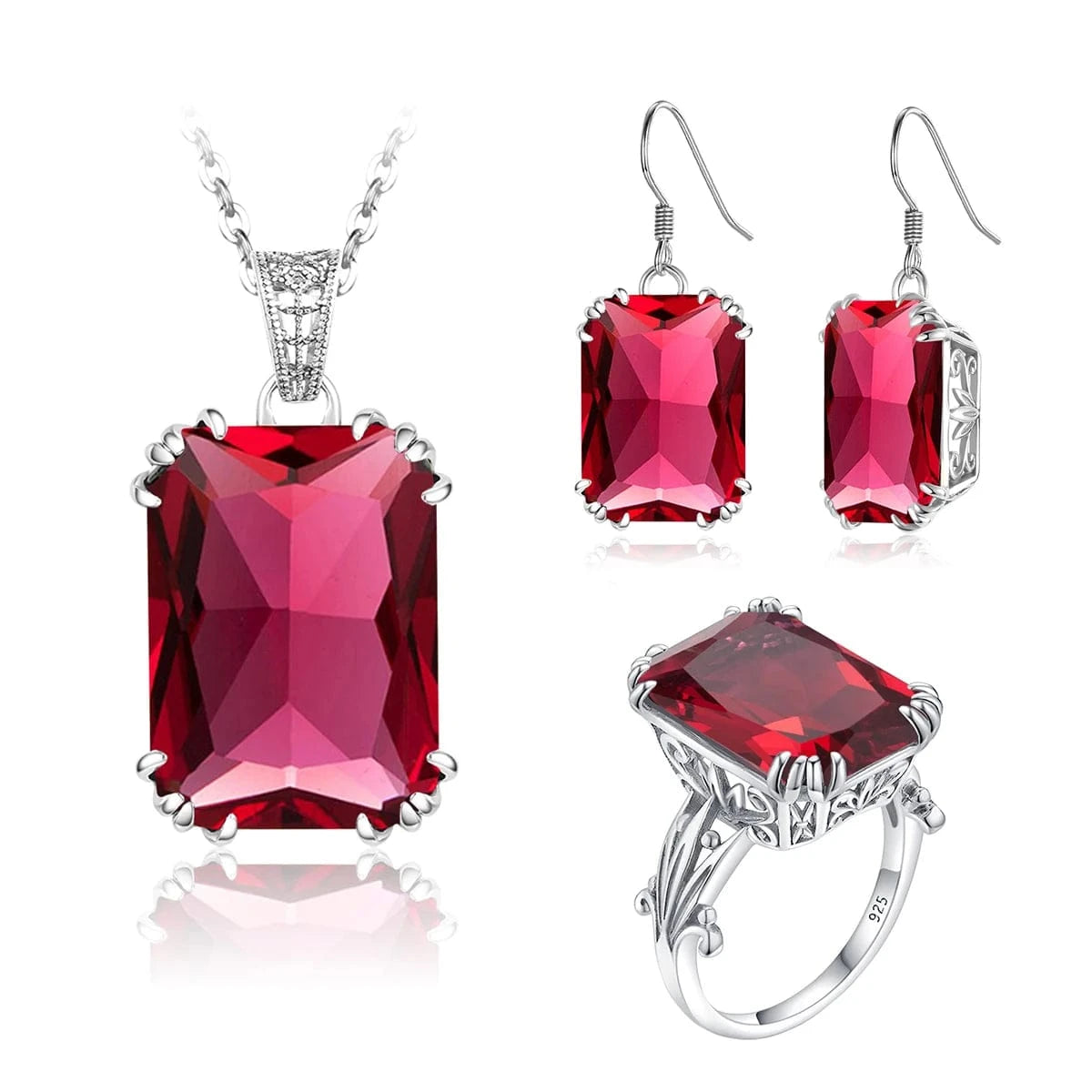 Sapphire Blue Stone Zircon Crystal Sterling Silver Jewelry Sets for Women Retro Crown Ring Pendant Earring for Party Engagement