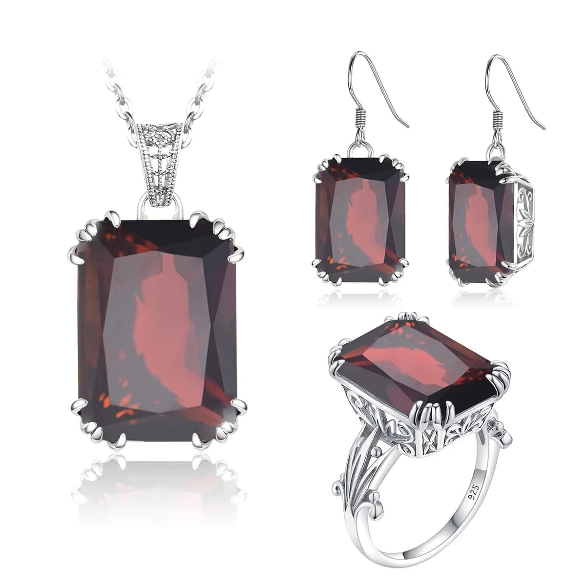 Sapphire Blue Stone Zircon Crystal Sterling Silver Jewelry Sets for Women Retro Crown Ring Pendant Earring for Party Engagement