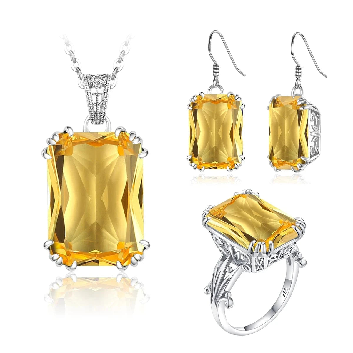 Sapphire Blue Stone Zircon Crystal Sterling Silver Jewelry Sets for Women Retro Crown Ring Pendant Earring for Party Engagement