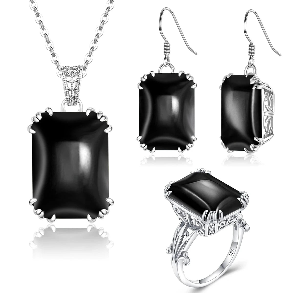 Sapphire Blue Stone Zircon Crystal Sterling Silver Jewelry Sets for Women Retro Crown Ring Pendant Earring for Party Engagement
