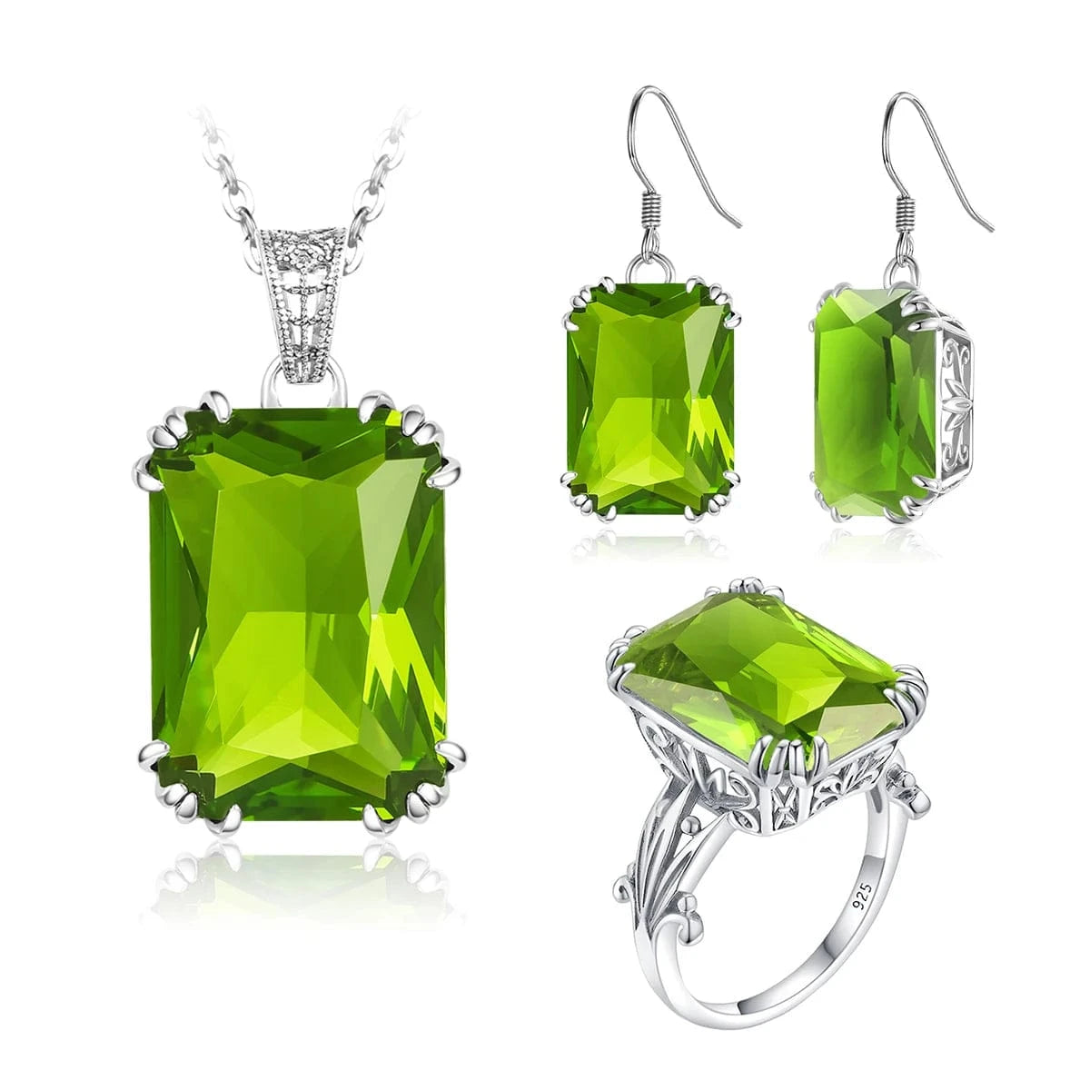 Sapphire Blue Stone Zircon Crystal Sterling Silver Jewelry Sets for Women Retro Crown Ring Pendant Earring for Party Engagement
