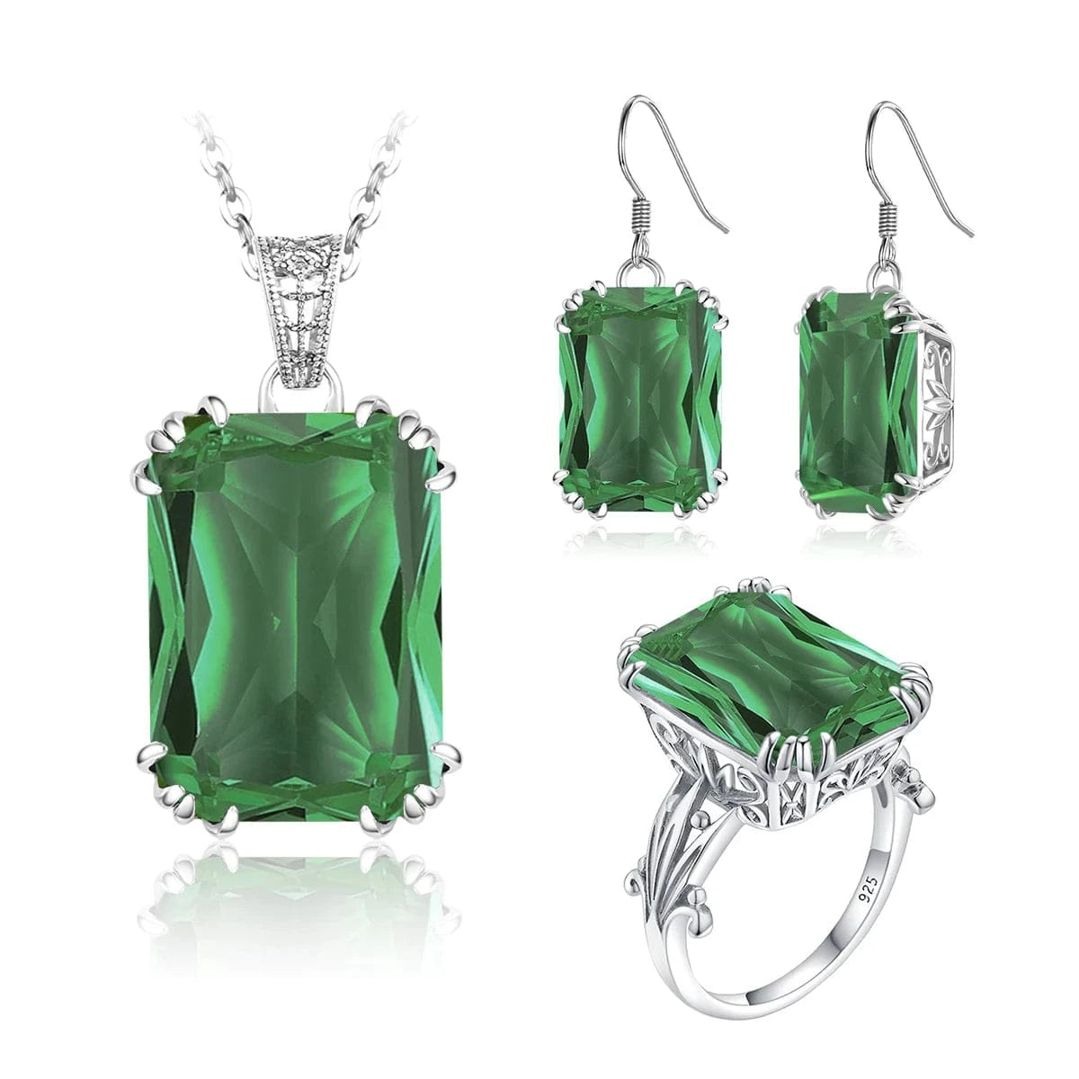 Sapphire Blue Stone Zircon Crystal Sterling Silver Jewelry Sets for Women Retro Crown Ring Pendant Earring for Party Engagement
