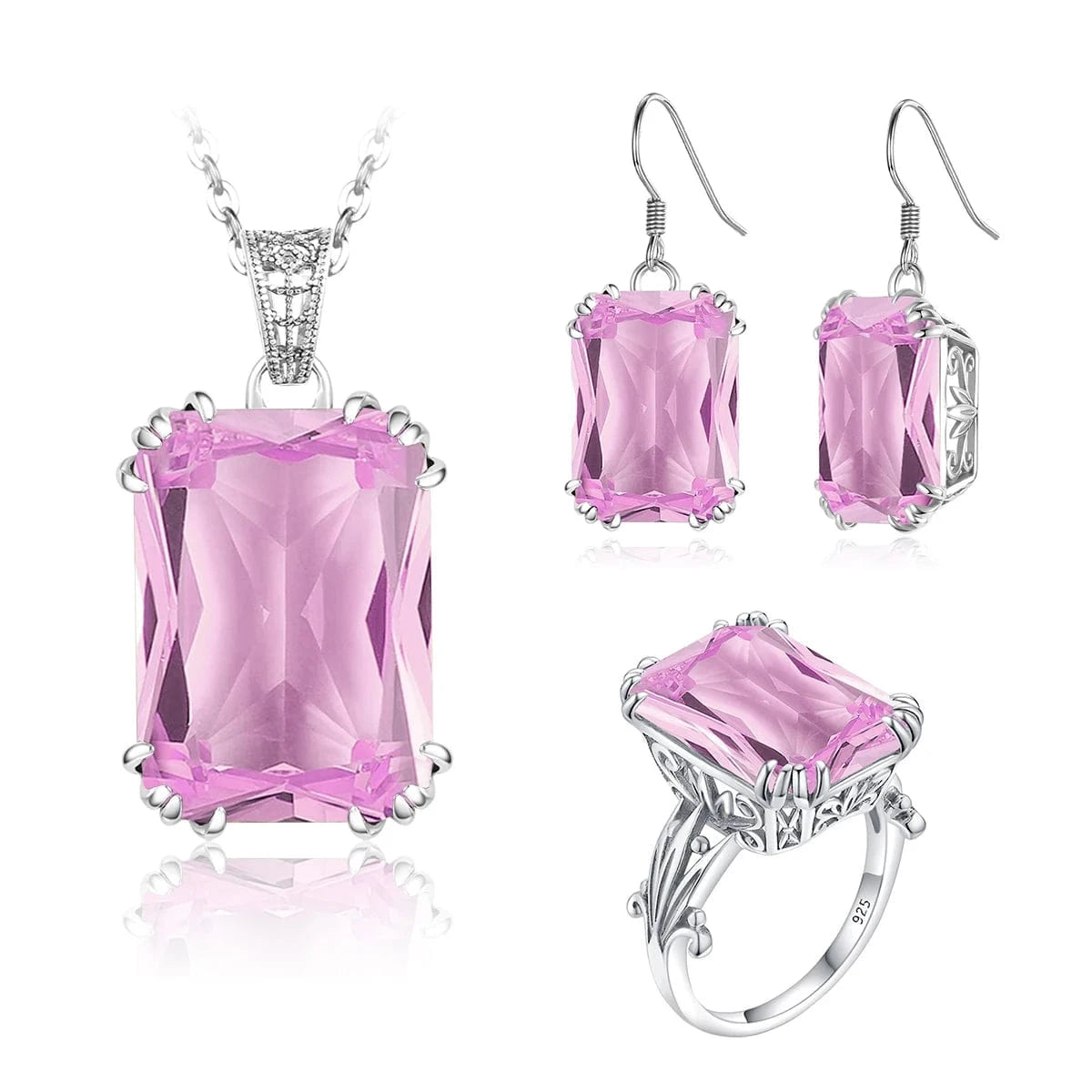 Sapphire Blue Stone Zircon Crystal Sterling Silver Jewelry Sets for Women Retro Crown Ring Pendant Earring for Party Engagement