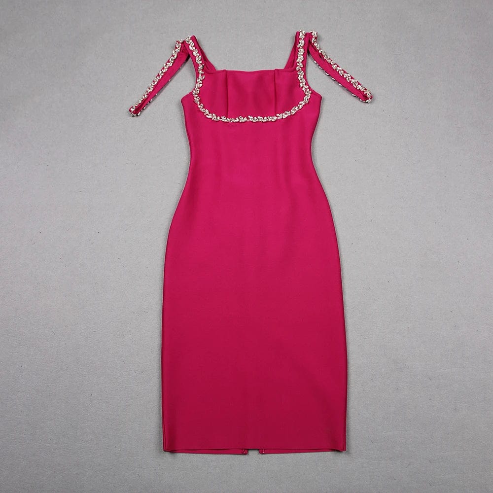 SB2665 Crystal luxury Evening Dresses Square Neck Midi Dress Bodycon Bandage Dresses For Women
