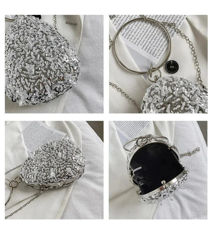 Sequins Designer Women Evening Clutch Hand Bags Round Handle Chains Luxury Shoulder Messenger Bags Ins Personality Banquet Bolsa