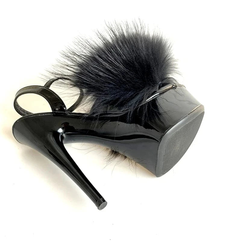Sexy 15cm Super High Heel Pur Sandals Women Platform Shoes Fluffy Real Fur Thin High Heel Pumps Girls Party Wedding Pole Shoes