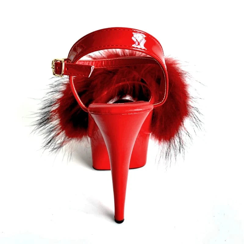Sexy 15cm Super High Heel Pur Sandals Women Platform Shoes Fluffy Real Fur Thin High Heel Pumps Girls Party Wedding Pole Shoes
