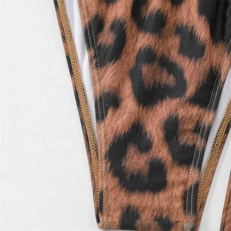 Sexy 3 Pieces Bikini Set 2024 Women Cut Out Side Cover Up Dress Leopard Swimsuit Lace Up Triangle Swimwear Female Swimming Suit
