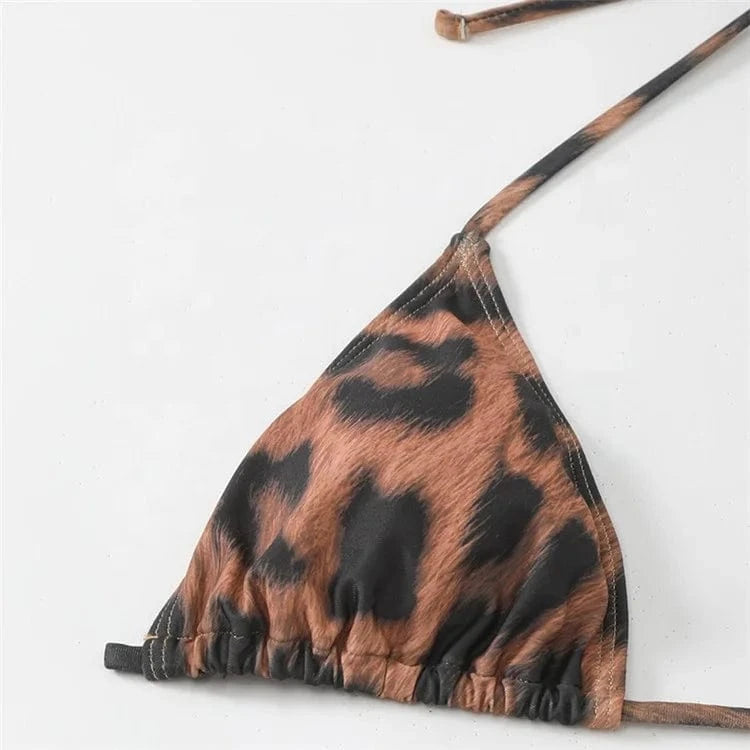 Sexy 3 Pieces Bikini Set 2024 Women Cut Out Side Cover Up Dress Leopard Swimsuit Lace Up Triangle Swimwear Female Swimming Suit