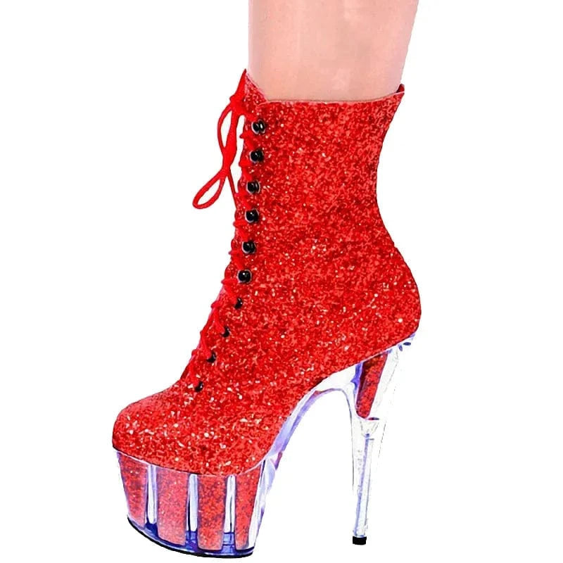 sexy ankle boots  women's sequined vamp high heels 17 cm stiletto heels pole dancing party stage performance boots