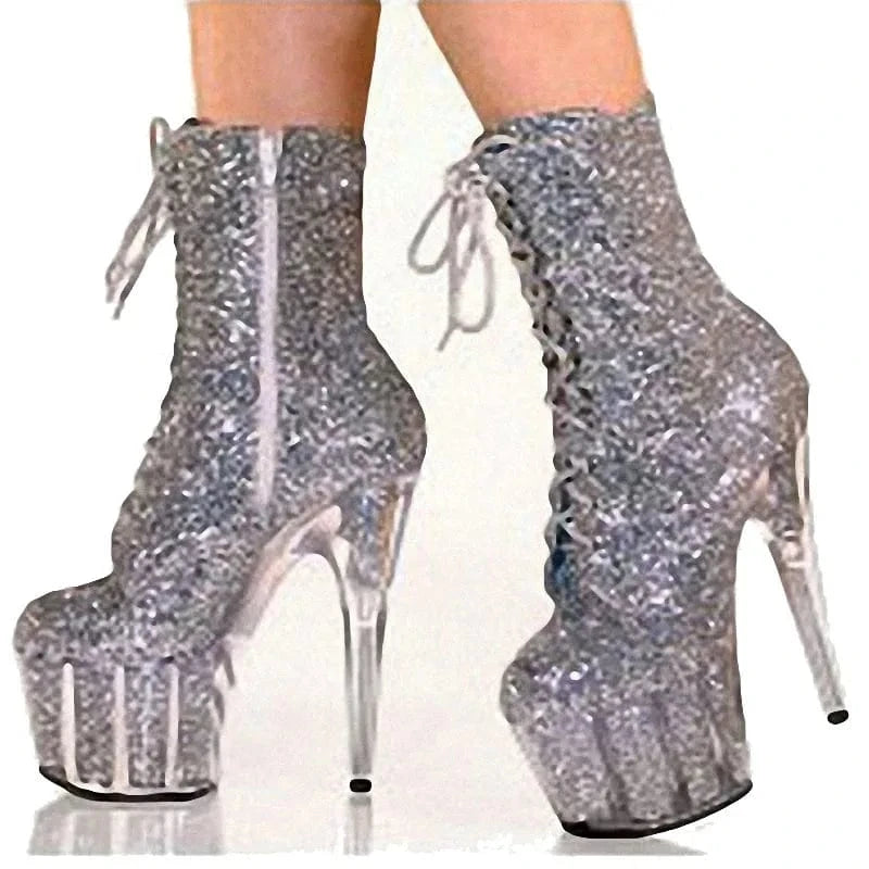 sexy ankle boots  women's sequined vamp high heels 17 cm stiletto heels pole dancing party stage performance boots