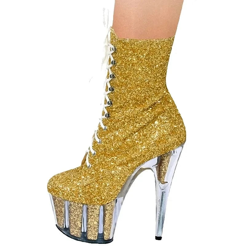 sexy ankle boots  women's sequined vamp high heels 17 cm stiletto heels pole dancing party stage performance boots