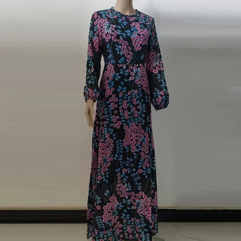 Sexy Backless Bohemian Evening Dress Spring Mesh Long Sleeve Party Dresses Vintage Chic Women O Neck Floral Print Dress Vestidos