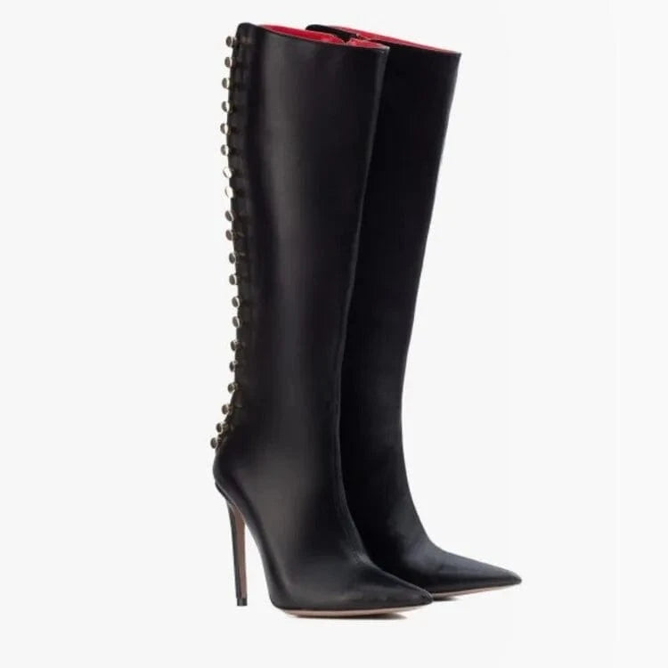 Sexy Black Luxury Winter Knee High Boots For Women Stiletto High Heels Over Knee High Boots Woman Heel Boots