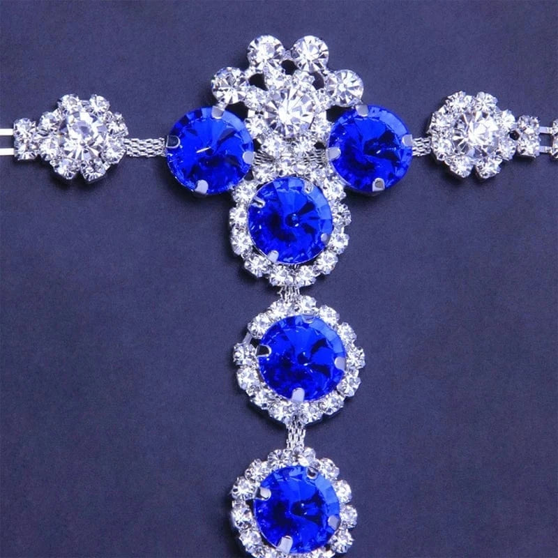 Sexy Blue Crystal Thong Panties Underwear Jewelry for Women Sparkly Belly Waist Chain Bikini Body Jewelry