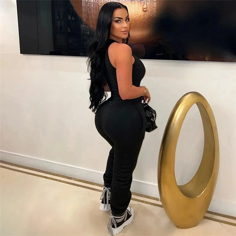 Sexy bodysuit sweatpants custom logo jogger sweat suit women