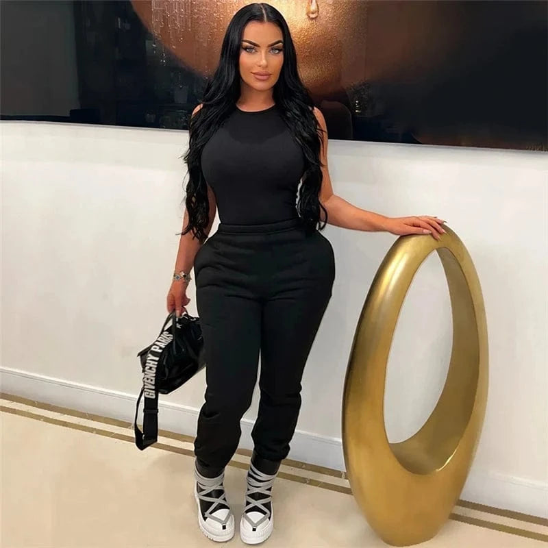 Sexy bodysuit sweatpants custom logo jogger sweat suit women