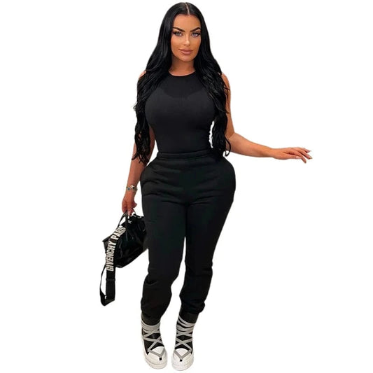 Sexy bodysuit sweatpants custom logo jogger sweat suit women