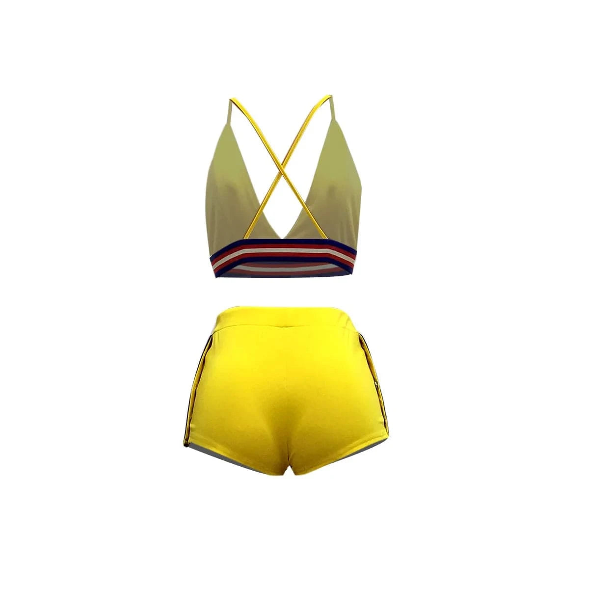 Sexy Bra Top Shorts Ribbon Button Two Piece Sets Ladies Top Plain Shorts Set 2 Piece Crop Top and Shorts Women Sets