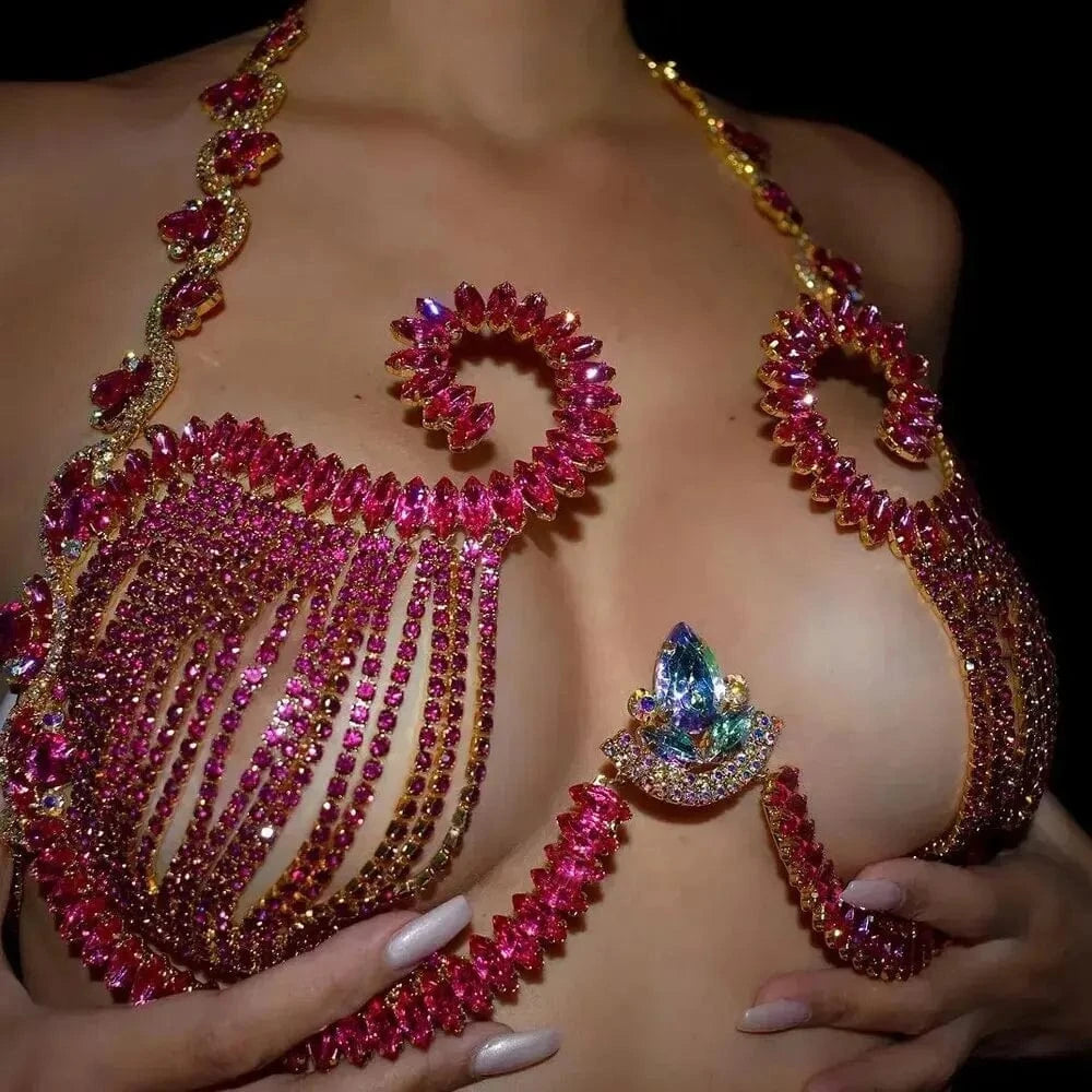 Sexy bra top wrapped chest hot rhinestone body crystal chain shiny women sexy lingerie with diamond