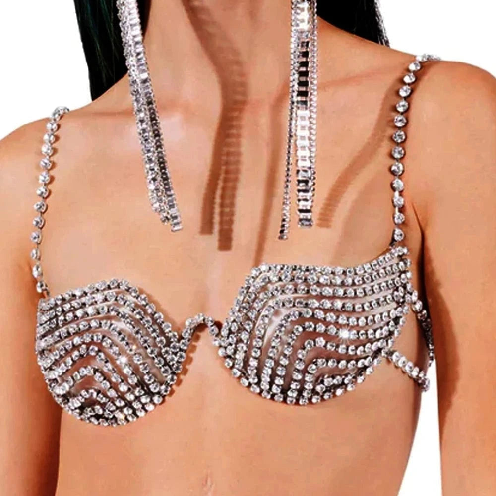 Sexy Crystal Chest Bracket Cover Breast Chain Jewelry for Women Curved Rhinestone Lingerie Bra Body Chain Wholesale