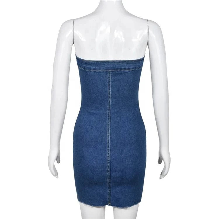 Sexy Denim Summer Dresses 2024 Women Y2k Clothing Jeans Tube Bodycon Short Western Cowgirl  Mini New Arrival Dress