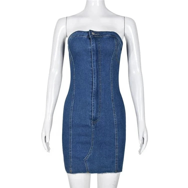 Sexy Denim Summer Dresses 2024 Women Y2k Clothing Jeans Tube Bodycon Short Western Cowgirl  Mini New Arrival Dress