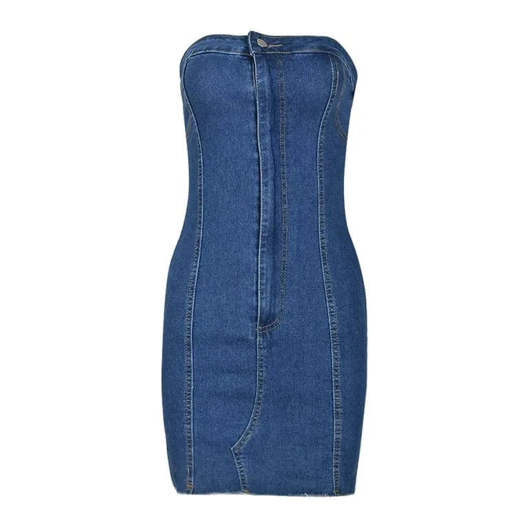 Sexy Denim Summer Dresses 2024 Women Y2k Clothing Jeans Tube Bodycon Short Western Cowgirl  Mini New Arrival Dress