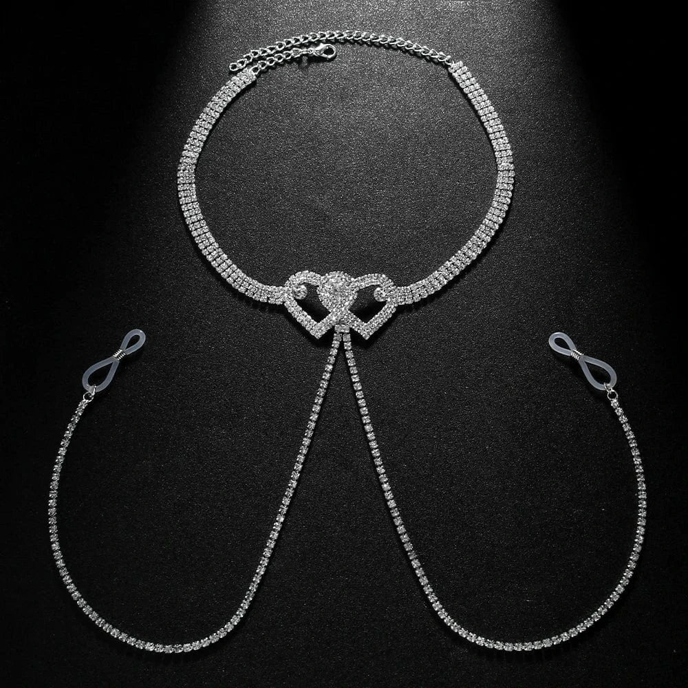 Sexy Double Heart Rhinestone Chest Bracket Bra Jewelry For Women Party Gift  Nightclub Crystal Body Chain Shiny Breast Chain