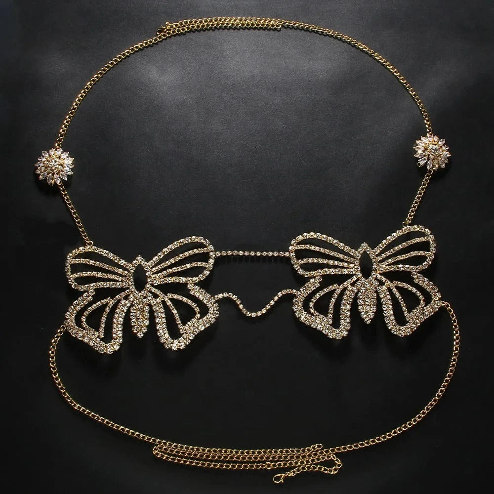 Sexy / Gold 2024 New Item Full Diamond Crystal Flower Butterfly Breast Chain Sexy Bikini Rhinestone Bra Chain Body Chain Women