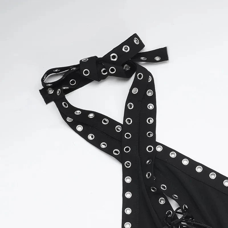 Sexy Halter Backless Black Jumpsuit Woman Elegant Sleeveless Lace-up Hollow Out Bandage One Pieces Romper Night Club Outfit