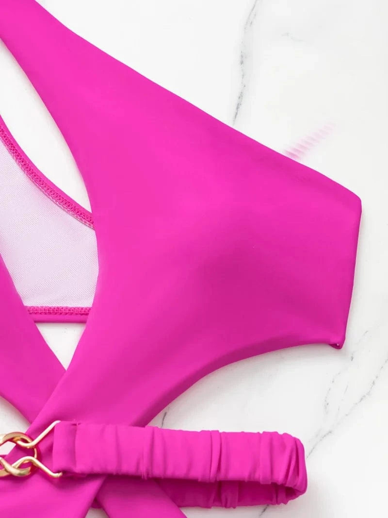 Sexy High Cut Swimwear Women One Piece Swimsuit Bandage Bathing Suit One Shoulder Monokini Belt Bathing Suit 2024