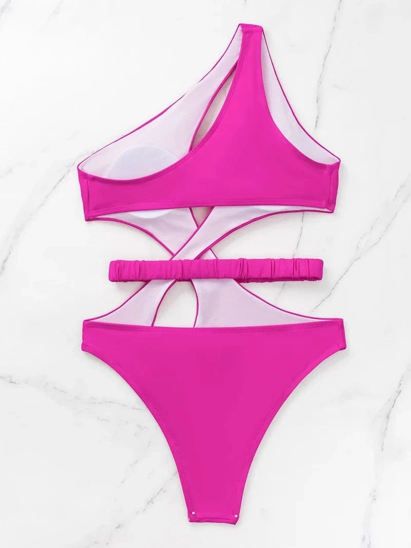 Sexy High Cut Swimwear Women One Piece Swimsuit Bandage Bathing Suit One Shoulder Monokini Belt Bathing Suit 2024