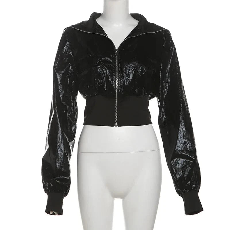 Sexy Long Sleeve Zip Crop Jacket & Mini Puffy Skirt