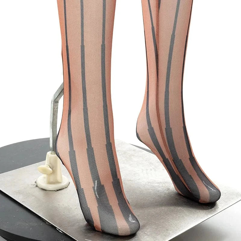 Sexy Mesh Lingerie Outfits Sheer Striped O Neck Bodysuit Leggings Brown Scrunch Butt Leggings Set