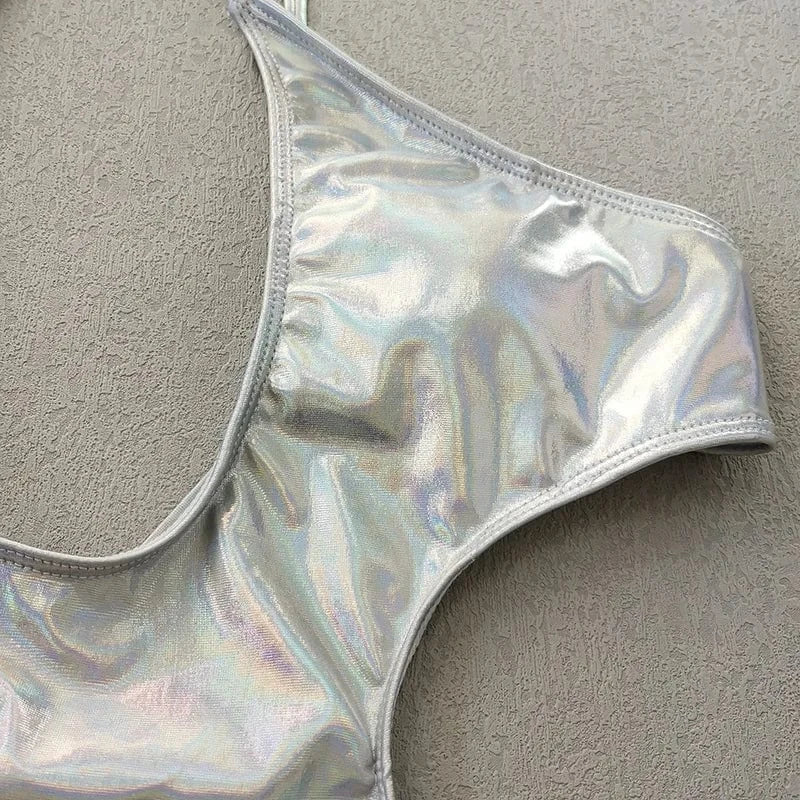 Sexy One Piece Swimwear Shiny Sparkle Swimsuit Women Cheeky Monokini High Leg Cut Bathing Suit 2024 Halter Brazilian Biquini