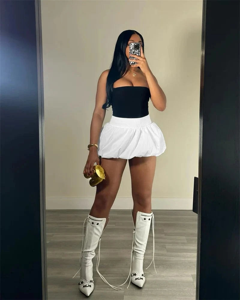 Sexy Pleated Bubble Skirt for Women High Waist Solid Lolita Micro Skirt Preppy Harajuku Y2K Clothes Cute Mini Skirts Birthday