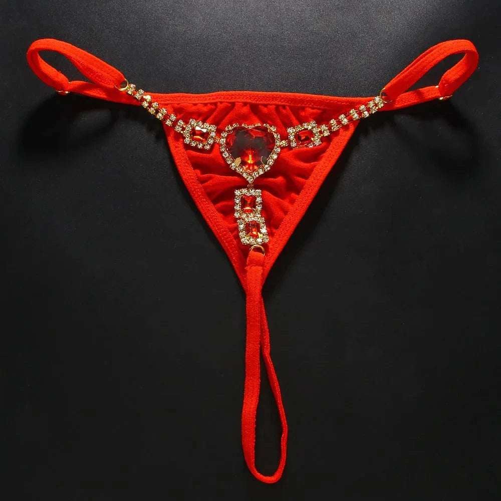 Sexy Red Heart Rhinestone Panties Thong Jewelry For Women Bikini T-Back Underwear Fashion Love Crystal Body Chain Wholesale