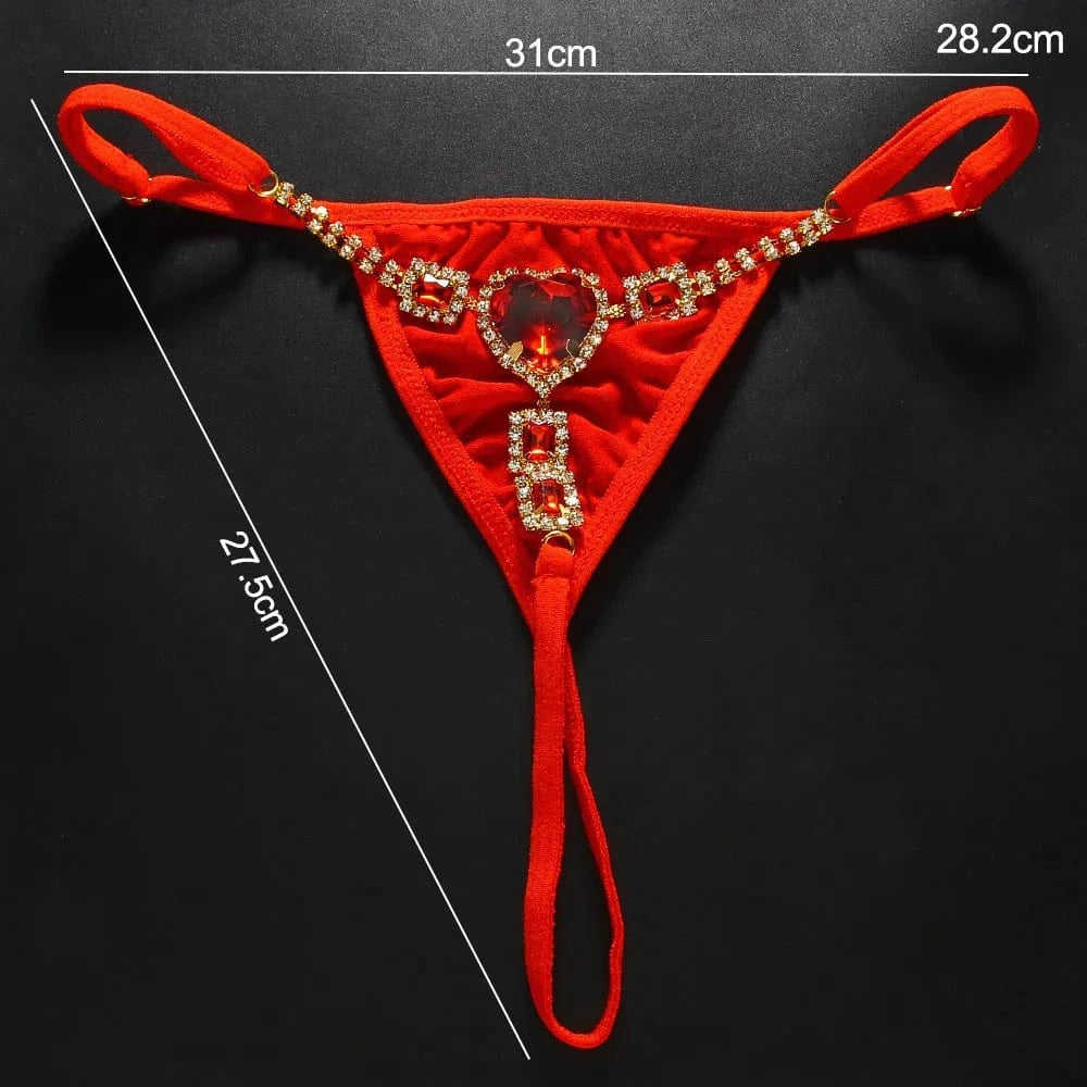 Sexy Red Heart Rhinestone Panties Thong Jewelry For Women Bikini T-Back Underwear Fashion Love Crystal Body Chain Wholesale