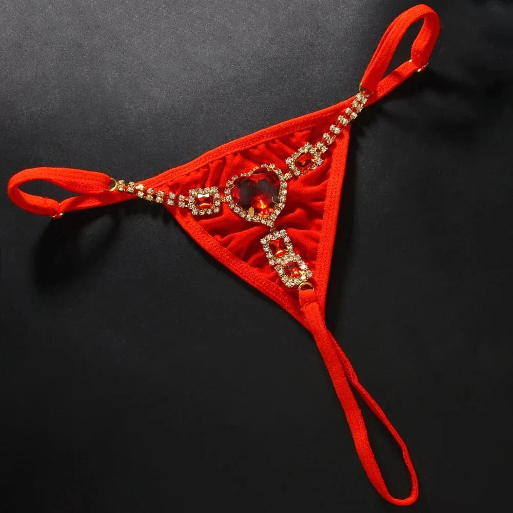 Sexy Red Heart Rhinestone Panties Thong Jewelry For Women Bikini T-Back Underwear Fashion Love Crystal Body Chain Wholesale