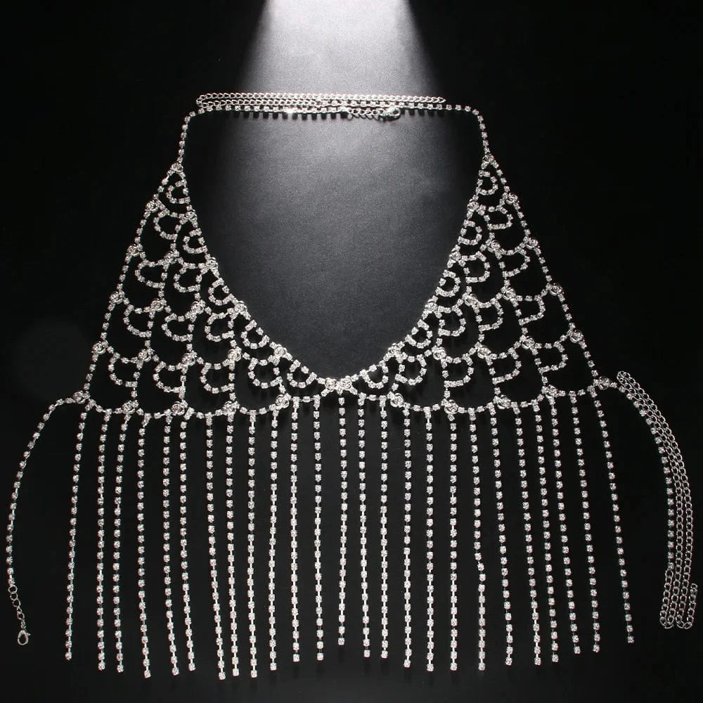 Sexy Rhinestone Shell Shaped Bra Chain Underwear New Crystal Mesh Chest Chain Harness Summer Bikini Beach Jewelry