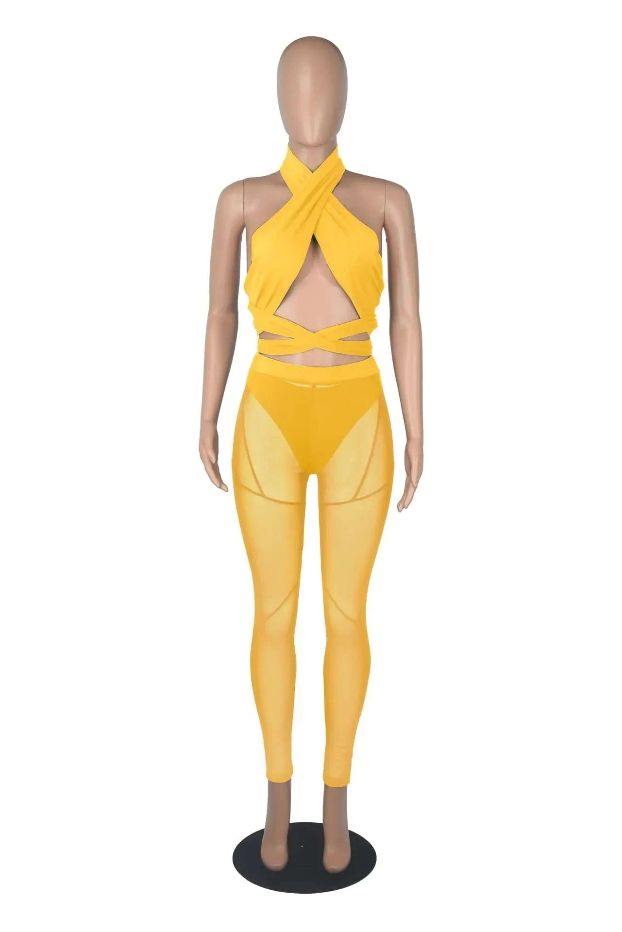 Sexy Sheer Mesh Two Piece Set Women Summer Tracksuit Solid Sleeveless Crop Tops Leggings Pants Outfit Party Club 2 Piece Sets