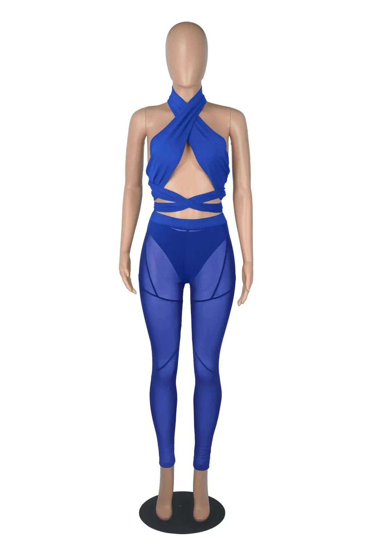 Sexy Sheer Mesh Two Piece Set Women Summer Tracksuit Solid Sleeveless Crop Tops Leggings Pants Outfit Party Club 2 Piece Sets