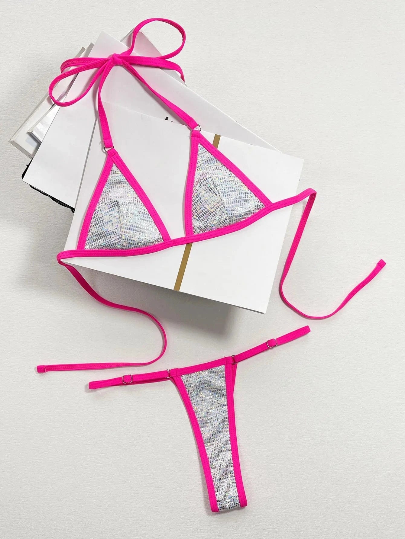 Sexy Shiny Sequins Micro Mini Swimwear Set Thong Bikinis Women Two-pieces Swimsuit Female Bather Bathing Suit Swim 2024 NWT