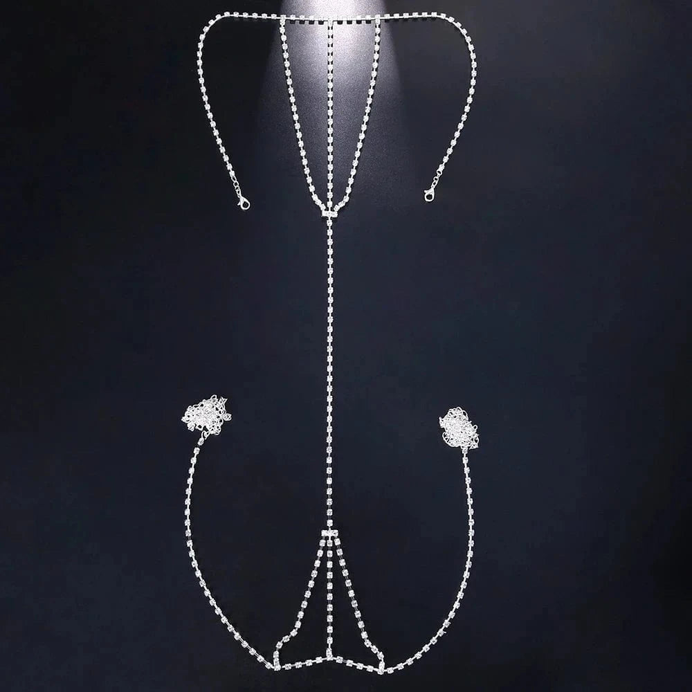 Sexy / silver Hot Selling Simple Rhinestone Belly Chain Thong Shiny Nightclub Women Crystal Underwear Body Chain Jewelry