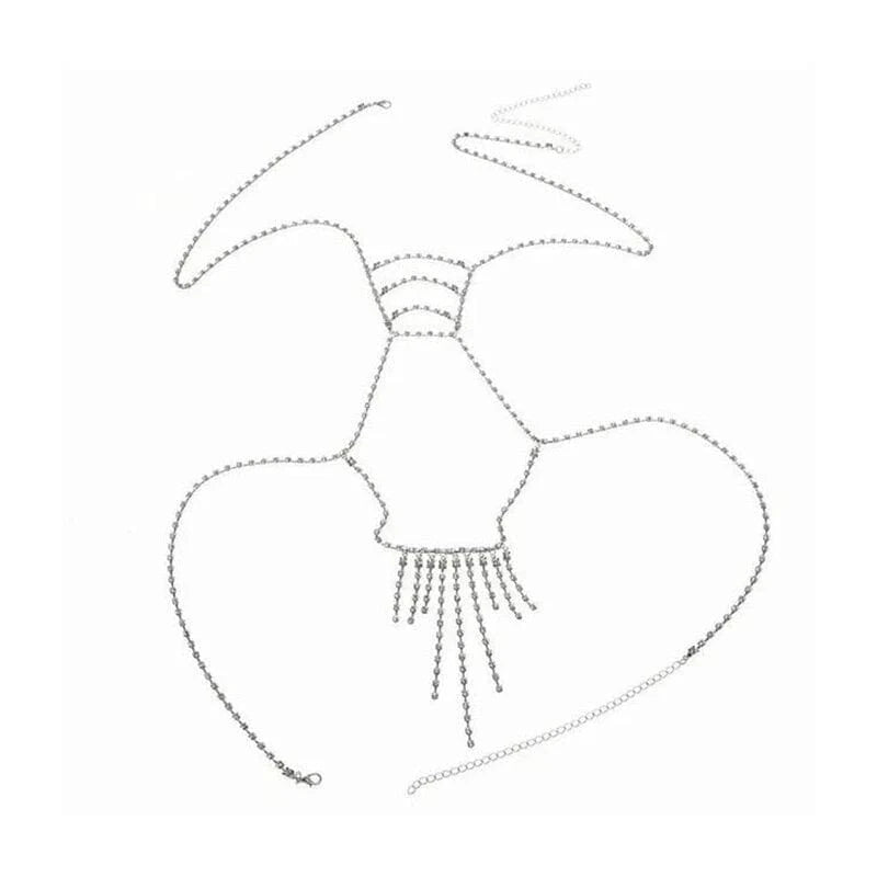 SEXY / silver Rhinestone Bikini Body Chain Jewelry Sexy Tassel Chain Nightclub Accessories Chest Jewelry for Women